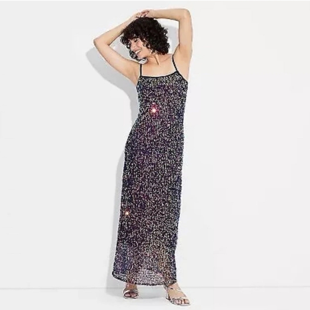 Wild Fable Women's Spaghetti Strap Stretch Purple Sequin Maxi Dress Size XXS